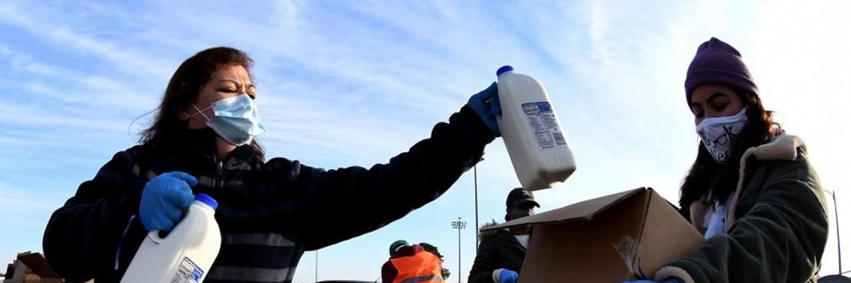 Volunteers at food distribution event