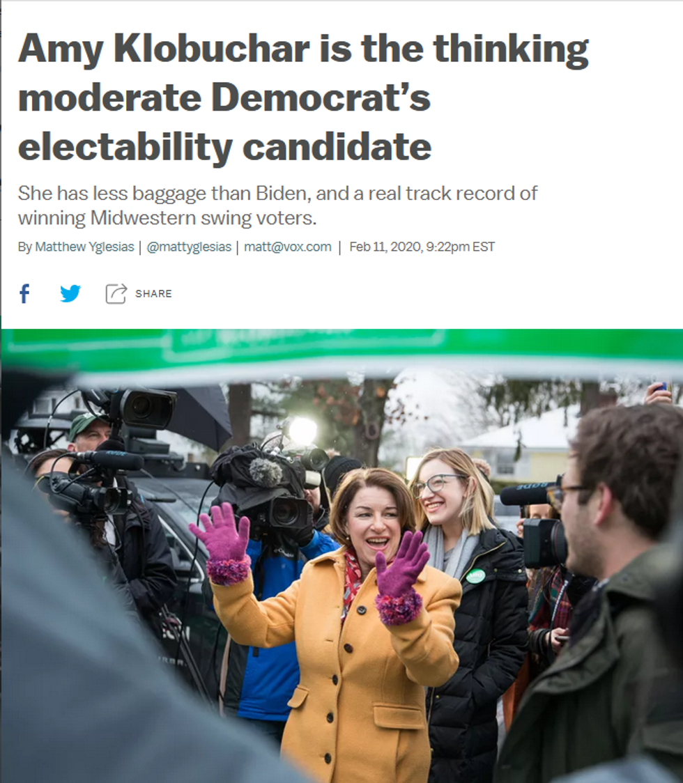 Vox: Amy Klobuchar is the thinking moderate Democrat's electability candidate