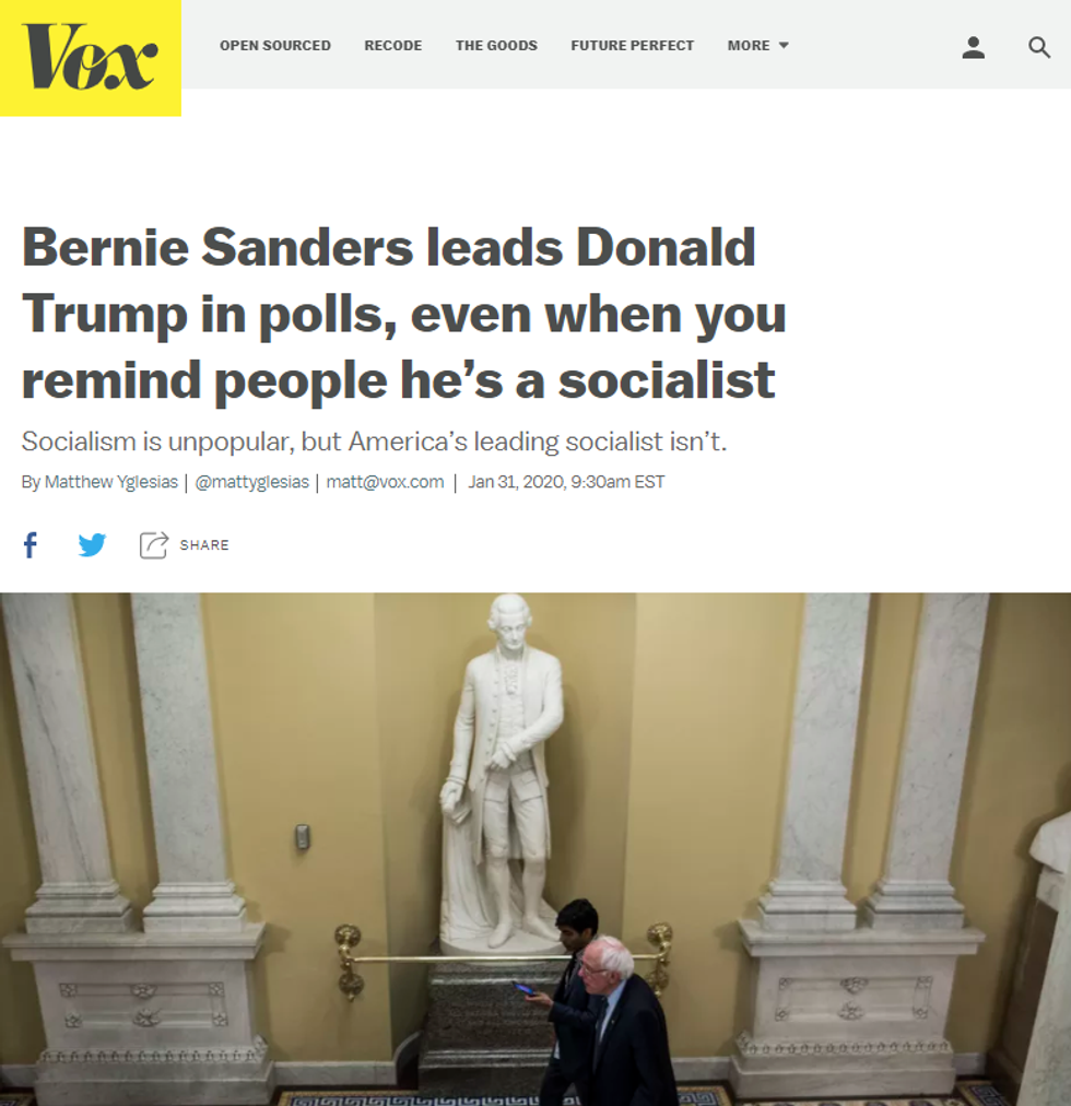 Vox: Bernie Sanders leads Donald Trump in polls, even when you remind people he's a socialist