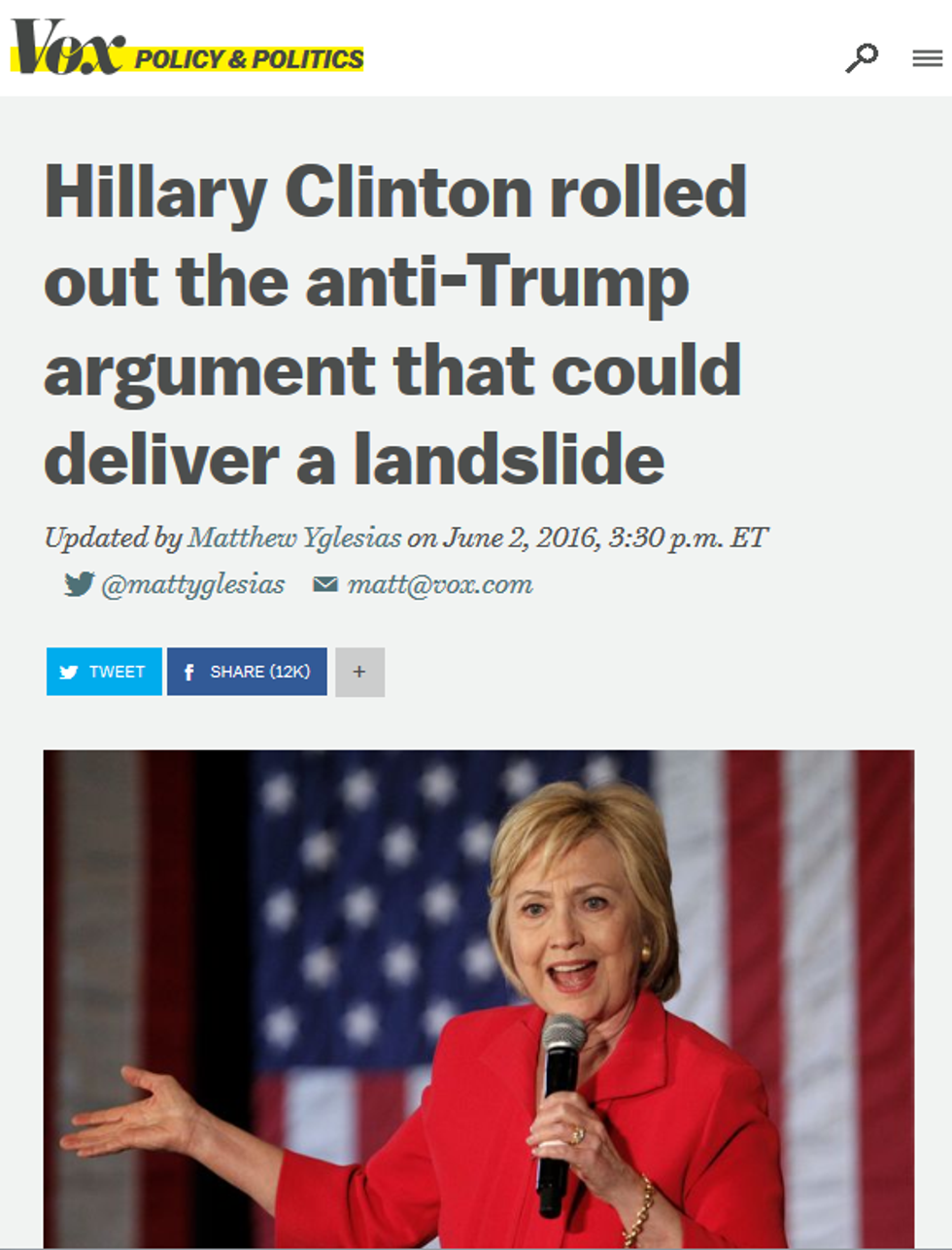 Vox: Hillary Clinton rolled out the anti-Trump argument that could deliver a landslide