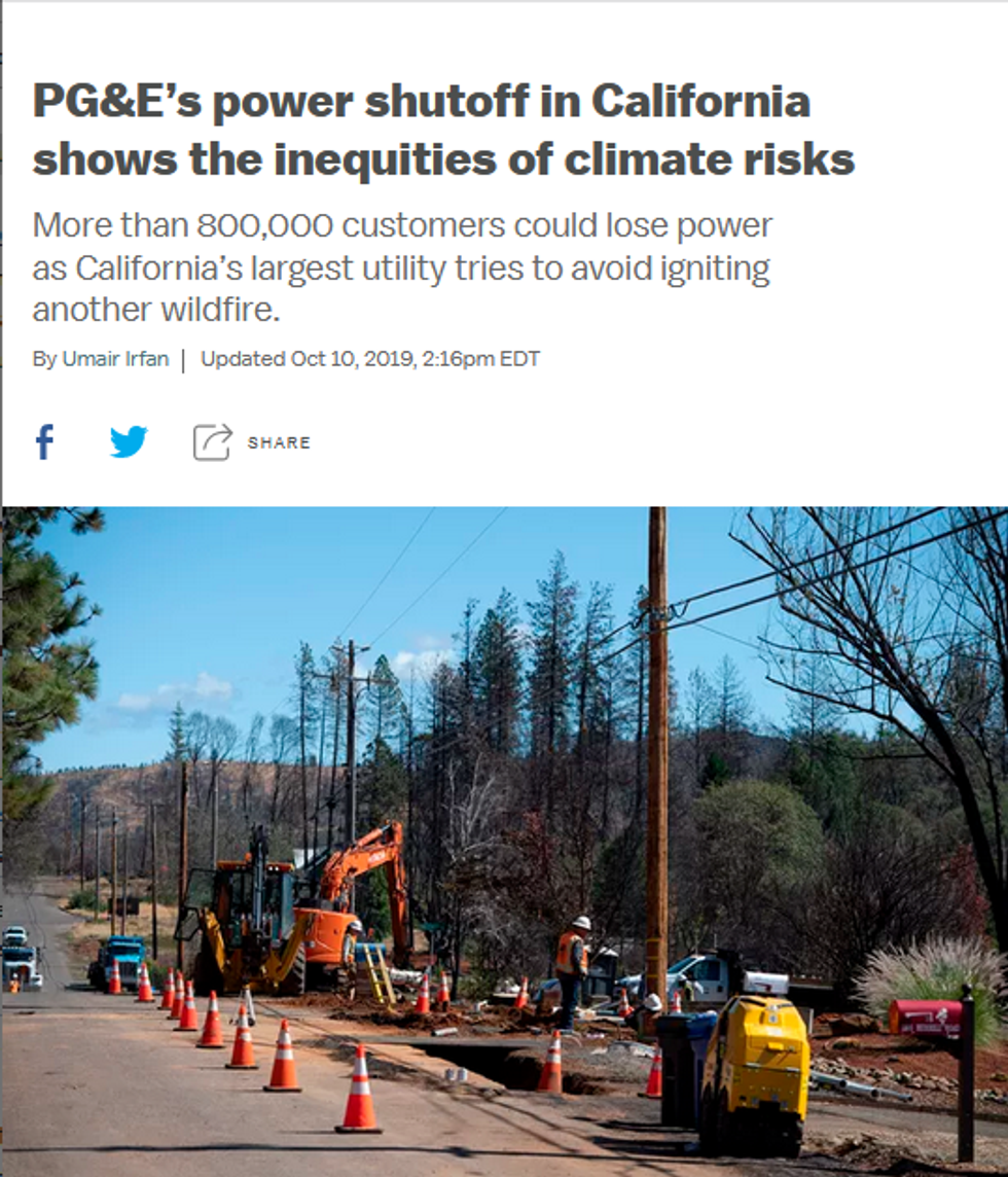 Vox: PG&E's power shutoff in California shows the inequities of climate risks