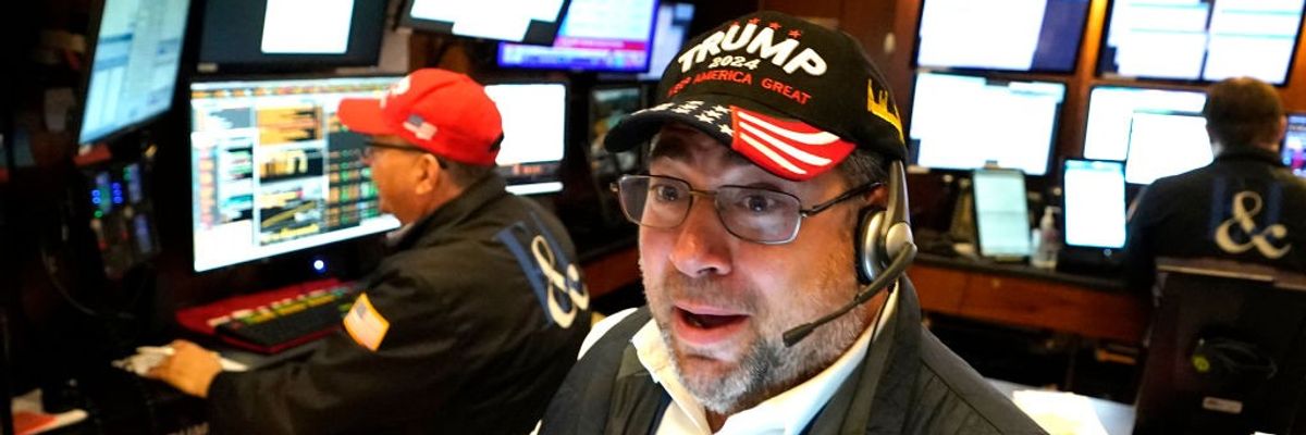Wall Street trader wears Trump hat