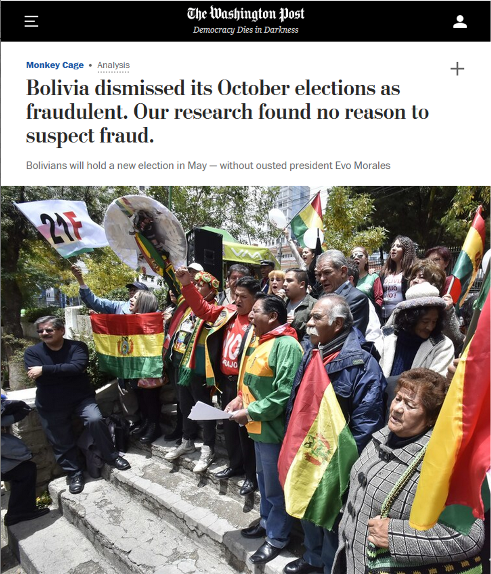 WaPo: Bolivia dismissed its October elections as fraudulent. Our research found no reason to suspect fraud.