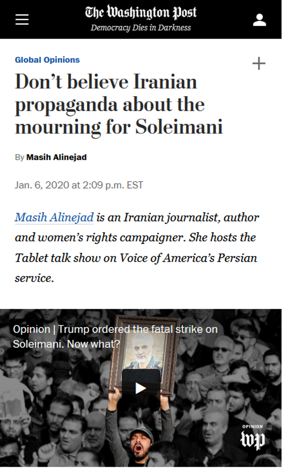 WaPo: Don't believe Iranian propaganda about the mourning for Soleimani