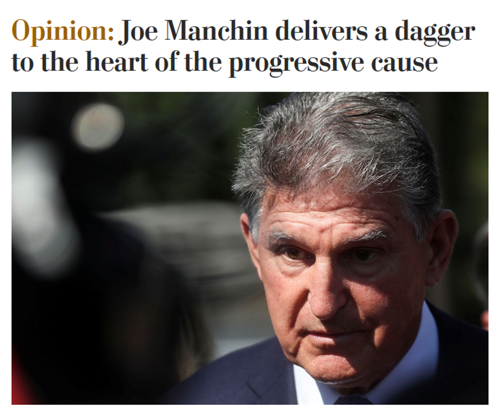 WaPo: Joe Manchin delivers a dagger to the heart of the progressive cause