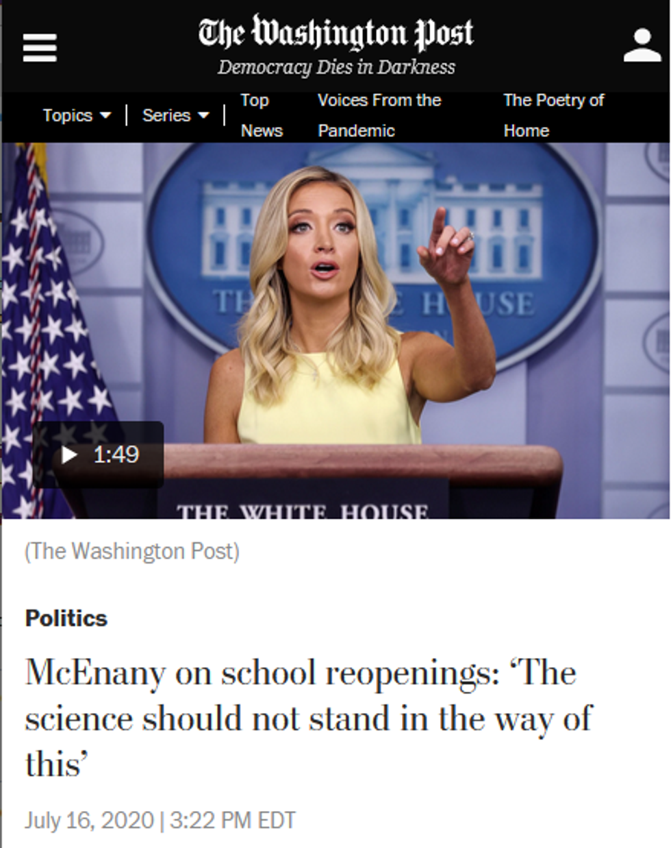 WaPo: McEnany on school reopenings: 'The science should not stand in the way of this'