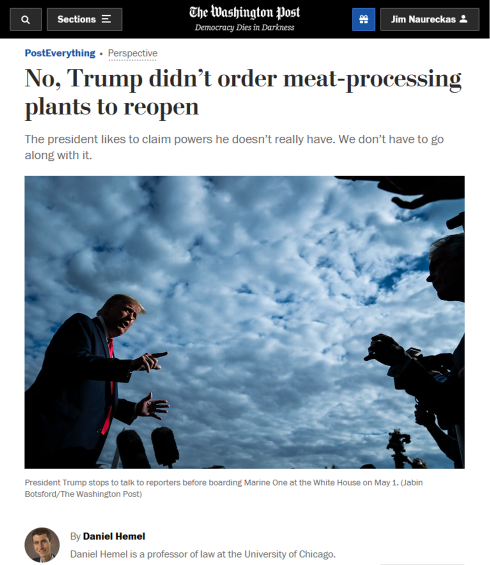 WaPo: No, Trump didn't order meat-processing plants to reopen
