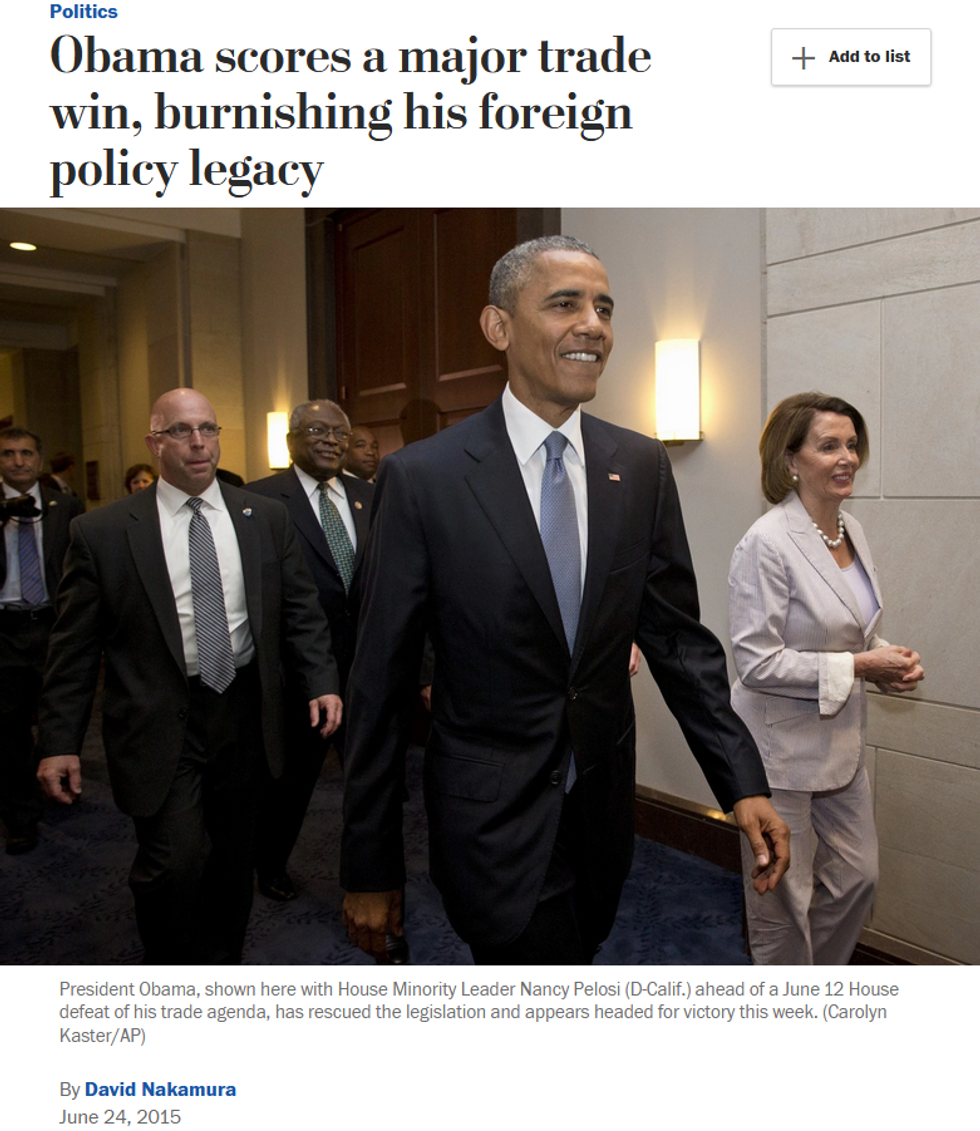 WaPo: Obama scores a major trade win, burnishing his foreign policy legacy