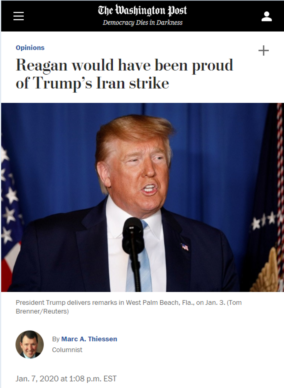 WaPo: Reagan would have been proud of Trump's Iran strike