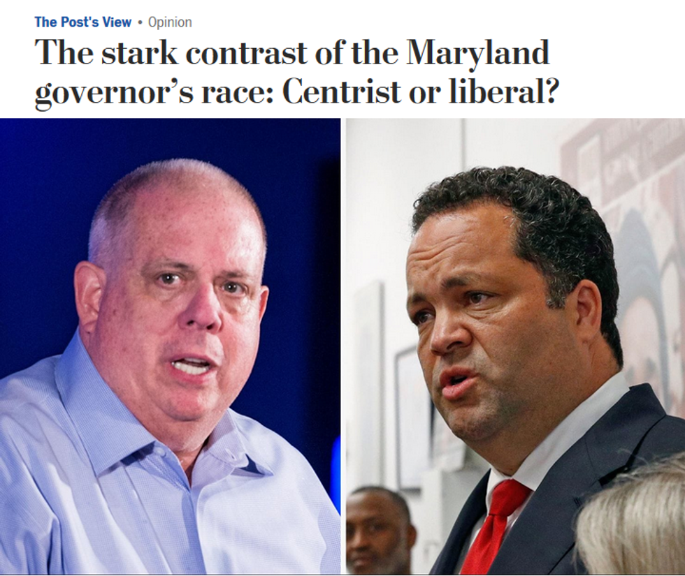 WaPo: The stark contrast of the Maryland governor's race: Centrist or liberal?