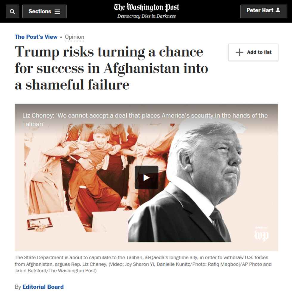 WaPo: Trump risks turning a chance for success in Afghanistan into a shameful failure