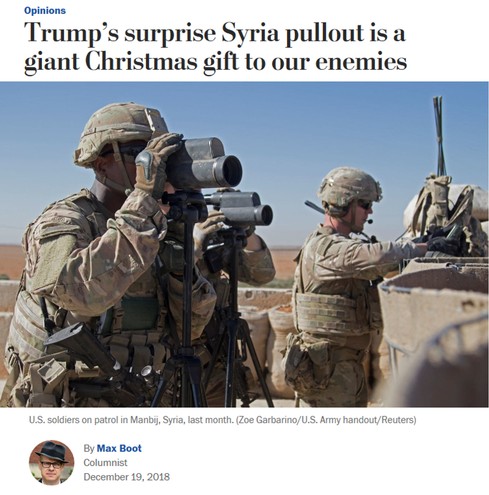 WaPo: Trump's surprise Syria pullout is a giant Christmas gift to our enemies