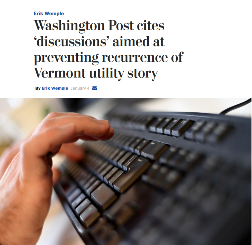 WaPo: Washington Post cites 'discussions' aimed at preventing recurrence of Vermont utility story