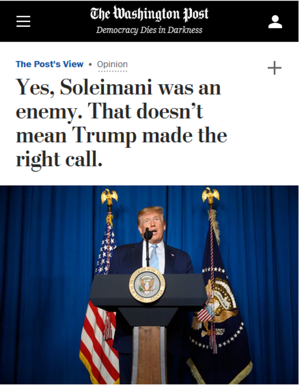WaPo: Yes, Soleimani was an enemy. That doesn't mean Trump made the right call.