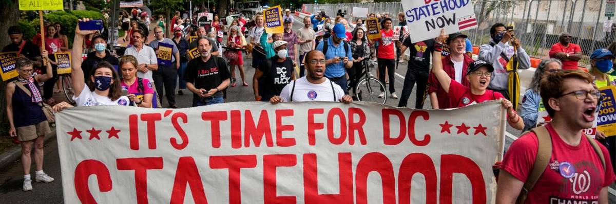Washington DC residents hold protest on Capitol Hill.