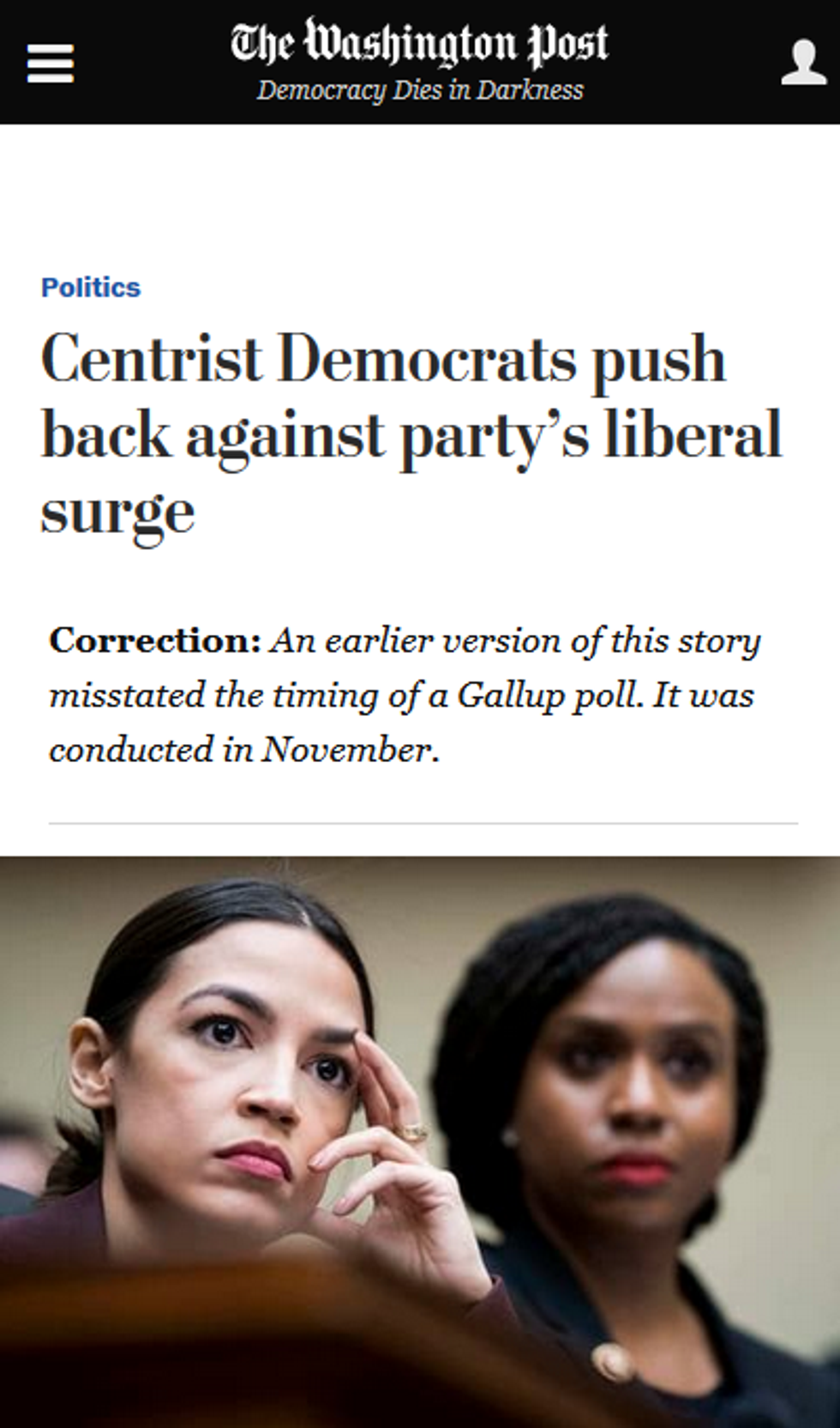 Washington Post (3/1/19) warns against young progressive representatives like Alexandria Ocassio-Cortez and Ayanna Pressley.