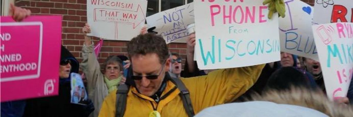 Rhode Island Resisters Confront 'Coward' Paul Ryan on Behalf of Wisconsinites