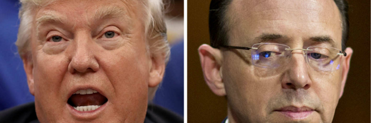 'Very Blatant' Threat Against Rosenstein as Trump Warns He May 'Get Involved' With DOJ