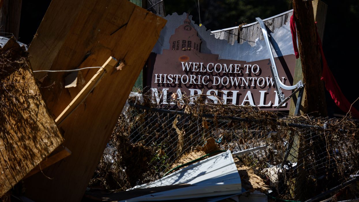 Welcome to Marshall sign destroyed in Hurricane Helene.