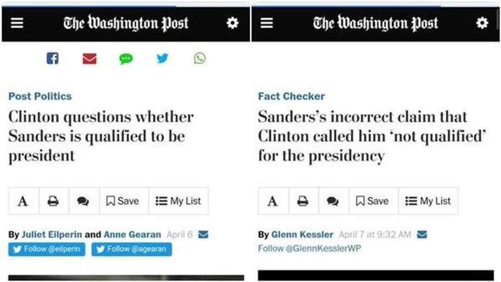 What a difference a day makes: Washington Post headlines before and after Bernie Sanders calling Hillary Clinton