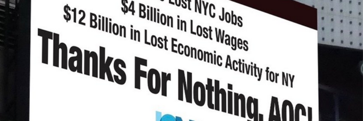 Ocasio-Cortez Hits Back After Right-Wingers Drop Big Cash on 'Wack' Times Square Billboard Blaming Her for Amazon Taking Its Ball and Going Home