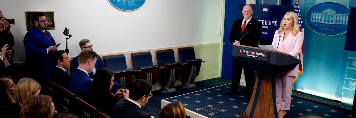 White House press secretary Karoline Leavitt, accompanied by White House border czar Tom Homan