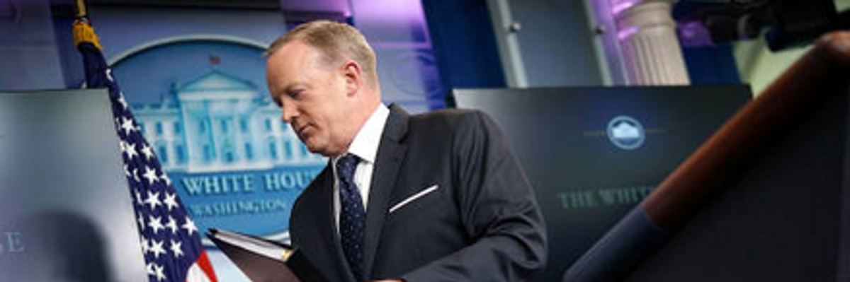 Don't Ask About Sean Spicer's Notebooks or He'll Call "Proper Authorities" On You