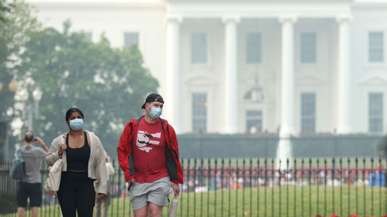 White House through wildfire smoke.