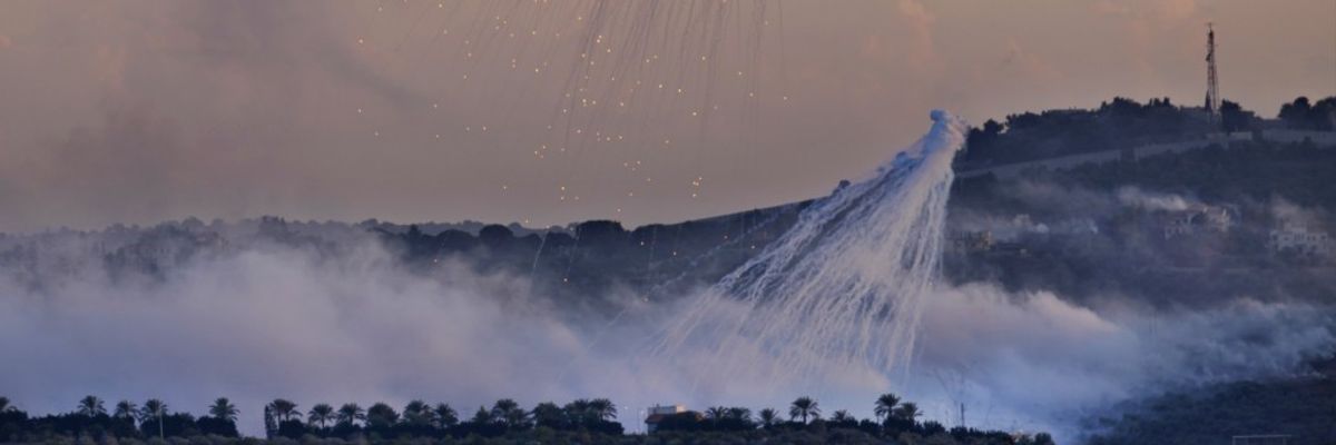 White phosphorus shells explode above Lebanon