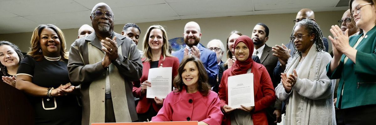 Whitmer and voting rights supporters