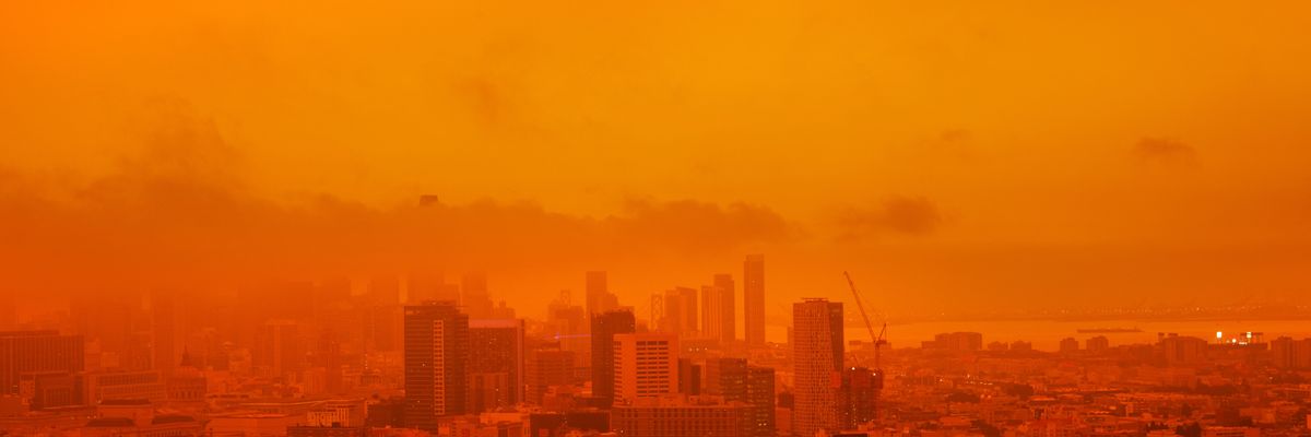 Wildfires turned the sky orange in San Francisco, California in 2020. 