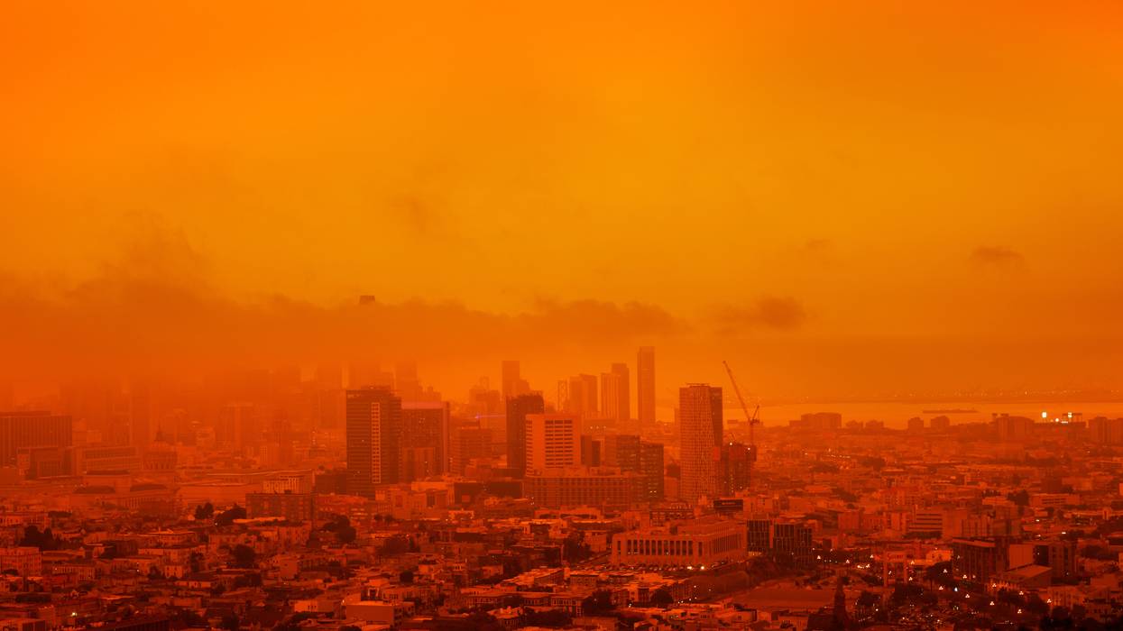 Wildfires turned the sky orange in San Francisco, California in 2020. 