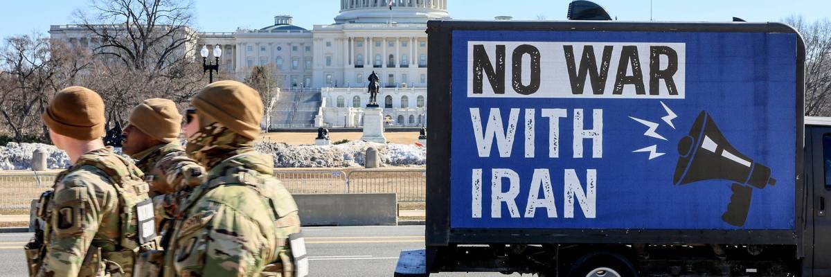 Win Without War Billboard Truck Circles U.S. Capitol On State Of The Union Day, Calling On Congress For No War On Iran