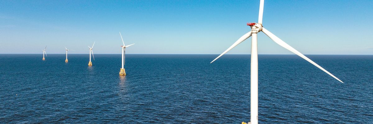Wind turbines generate electricity at the Block Island Wind Farm