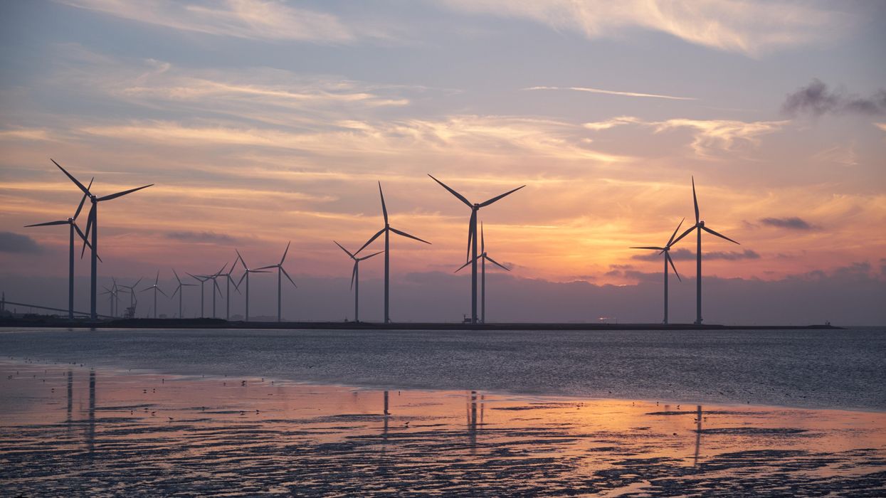 Windmills at sunset