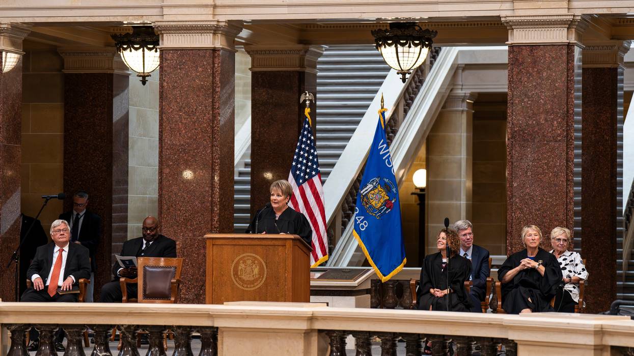 Wisconsin Supreme Court Justice Janet Protasiewicz speaks during her swearing-in ceremony