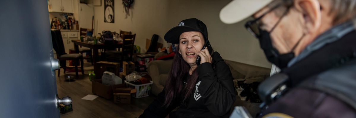 woman discusses eviction