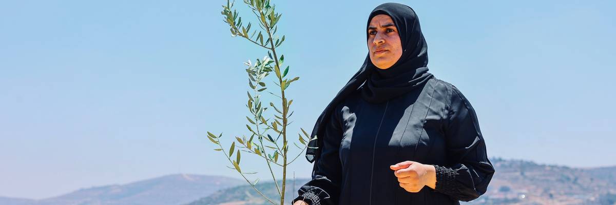 Woman in West Bank planting a tree.