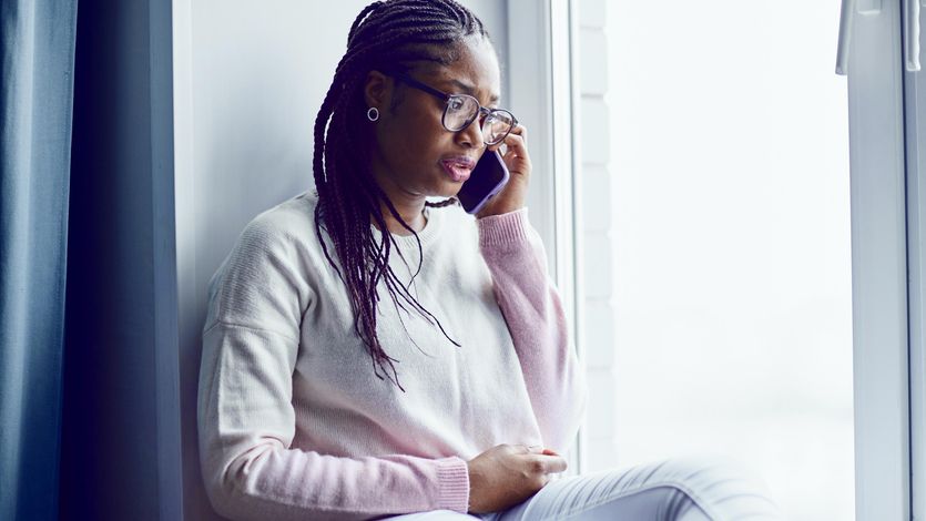 Woman talks on phone
