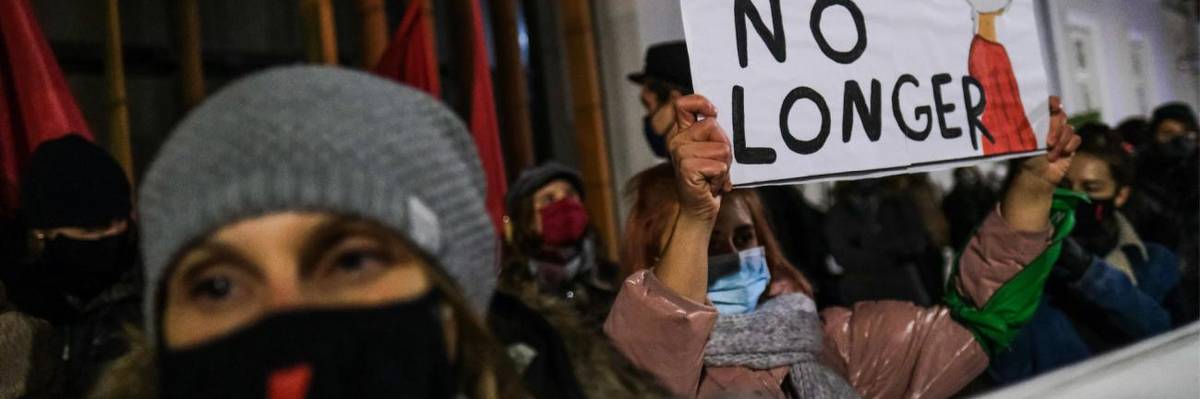 Women protest against abortion restrictions in Krakow, Poland