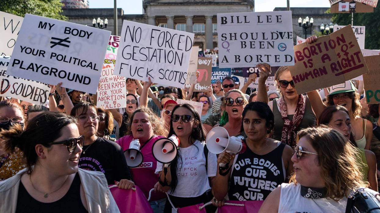 Women protest for abortion rights in downtown Nashville, Tennessee