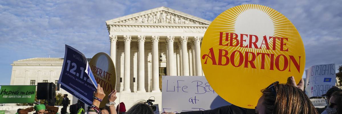 Women's March "Hold The Line For Abortion Justice" At The Supreme Court During Jackson Women's Health Organization v. Dobbs Hearing