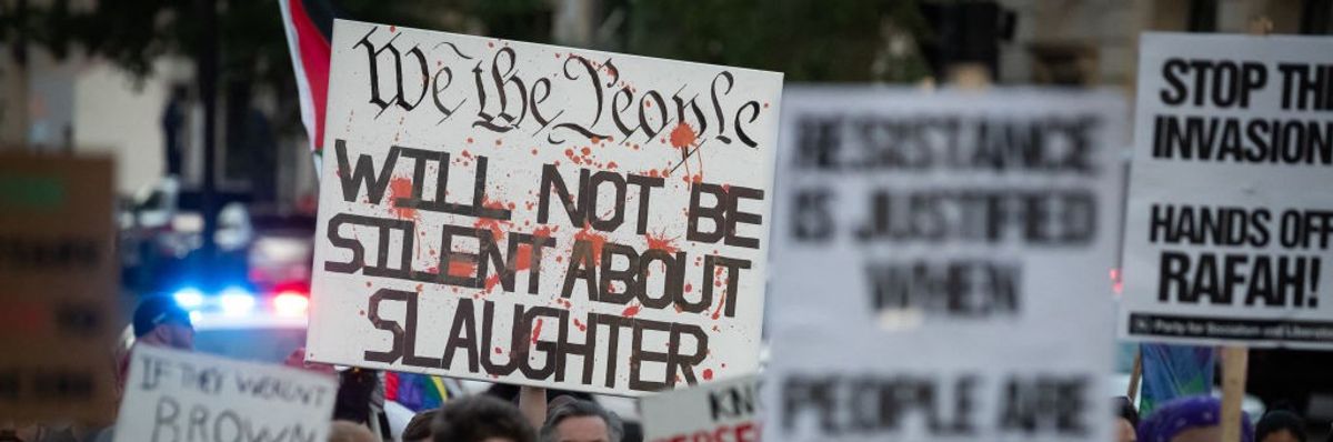 Workers and supporters of a cease-fire in Gaza