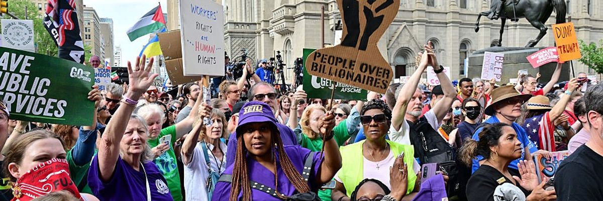 Workers rally in Philadelphia for the May Day Strong nationwide day of action.