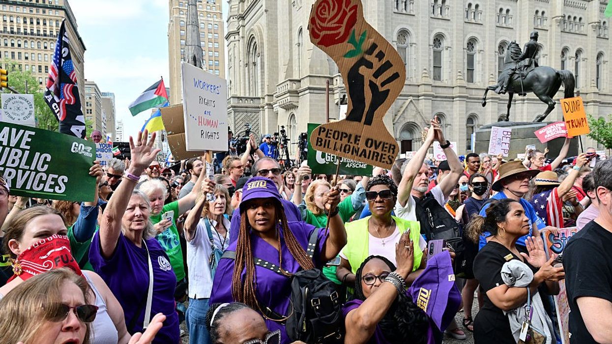 Workers rally in Philadelphia for the May Day Strong nationwide day of action.
