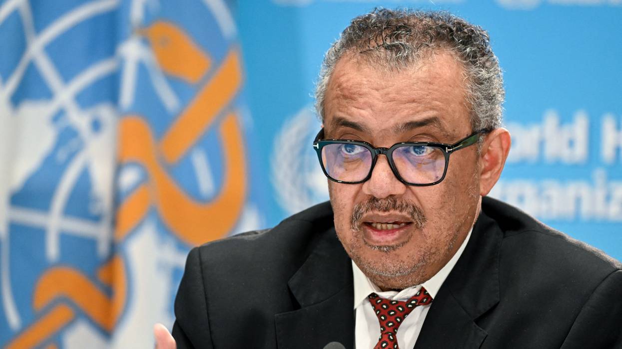 World Health Organization chief Tedros Adhanom Ghebreyesus speaks during a press conference on the WHO's 75th anniversary in Geneva on April 6, 2023.