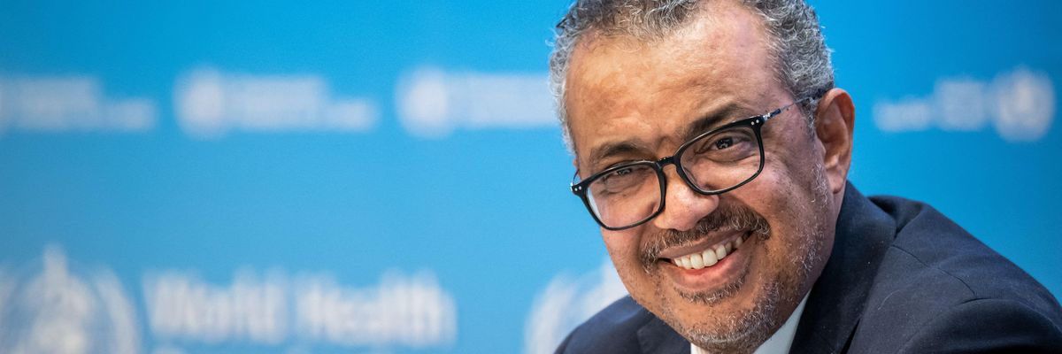 World Health Organization Director-General Tedros Adhanom Ghebreyesus participates in a press conference in Geneva on December 14, 2022.