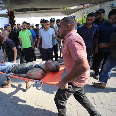 Wounded Palestinians are brought to Al-Ahli Baptist Hospital