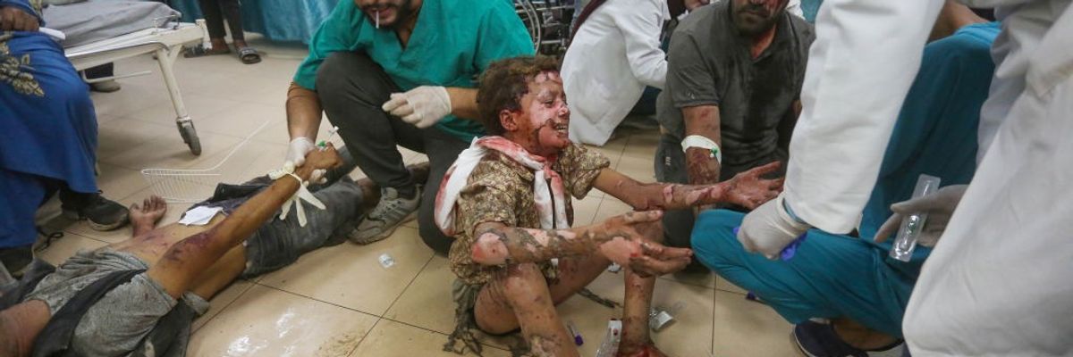 Wounded Palestinians, including children