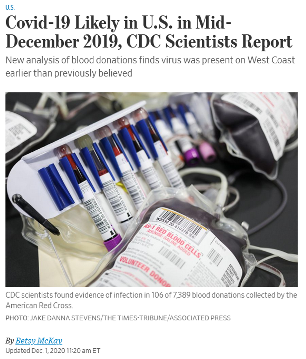 WSJ: Covid-19 Likely in U.S. in Mid-December 2019, CDC Scientists Report